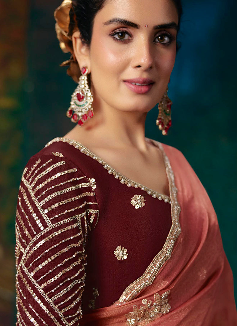 Shop Rust Red Party Wear Saree In Australia