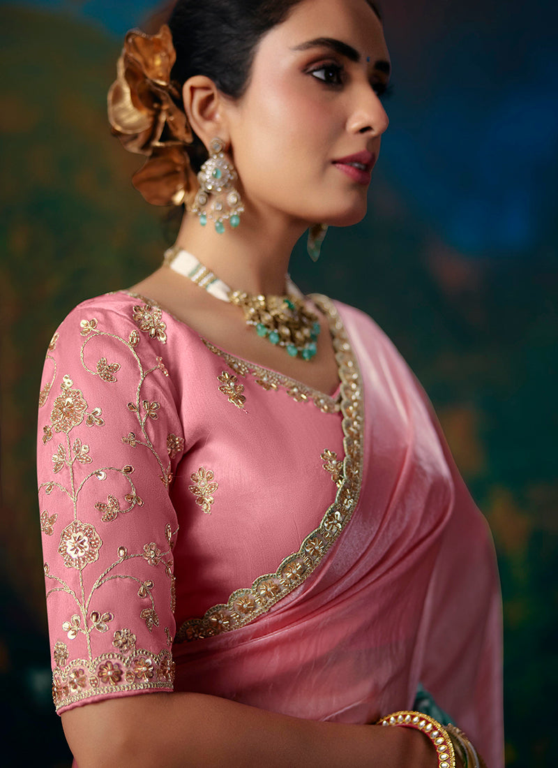 Shop Pink Blue Party Wear Saree In UAE