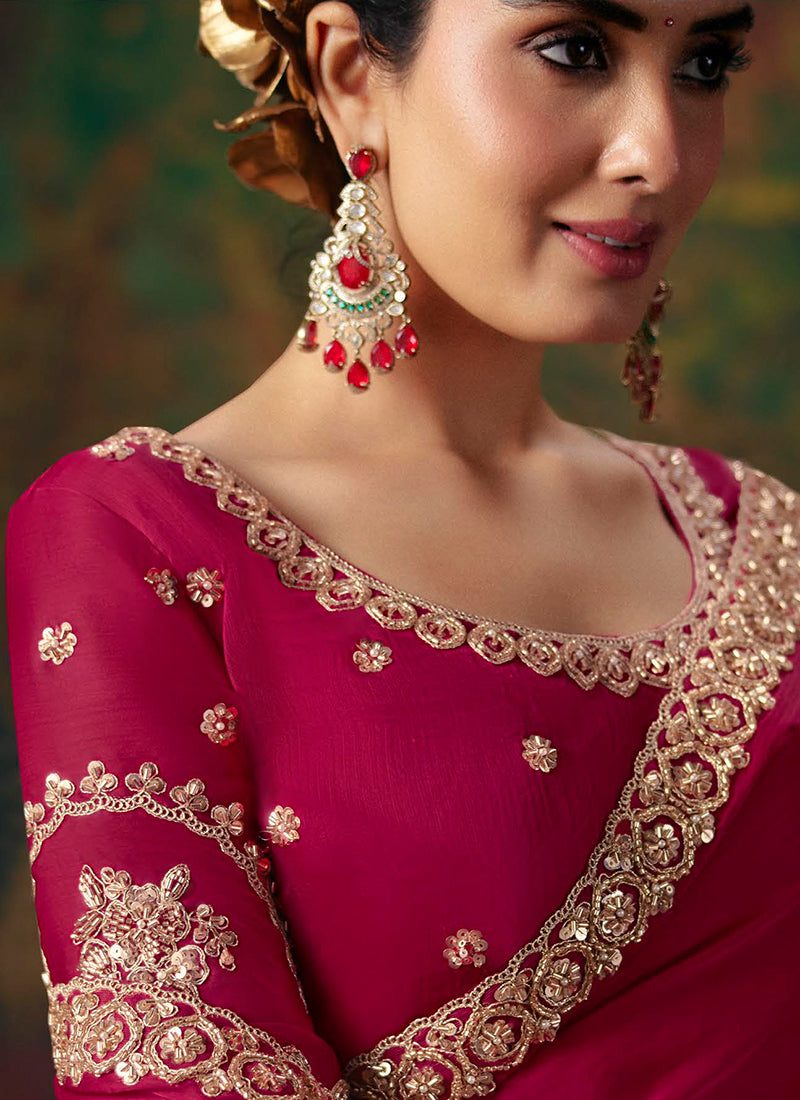 Shop Cherry Hot Pink Party Wear Sari In UK