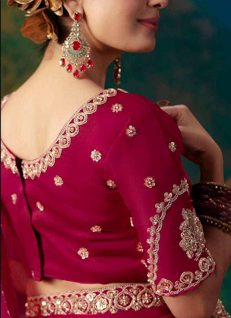 Buy Cherry Hot Pink Party Wear Saree in Canada