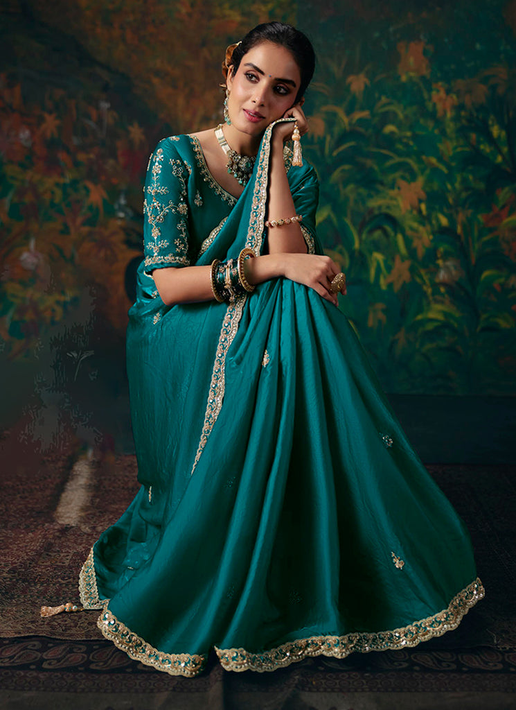 Buy Turquoise Party Wear Sari Online In Australia
