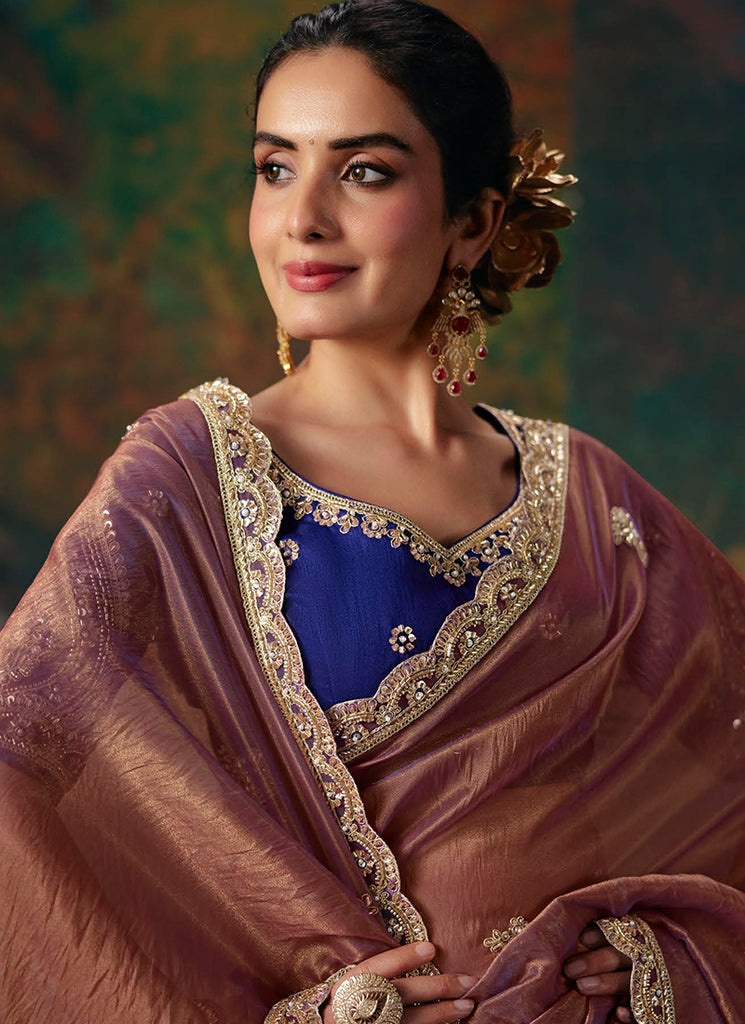 Buy Rust Brown Party Wear Sari In Canada