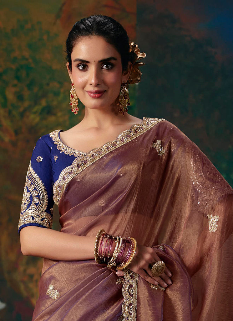 Shop Rust Brown Party Wear Sari In Australia