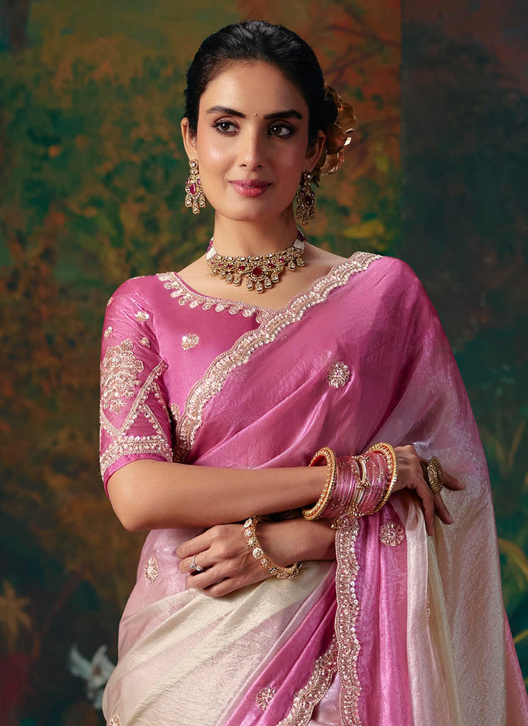 Shop Pink White Party Wear Saree in UAE
