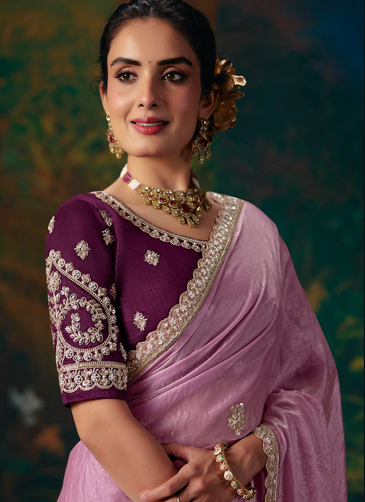 Buy Blush Pink Party Wear Sari In UAE