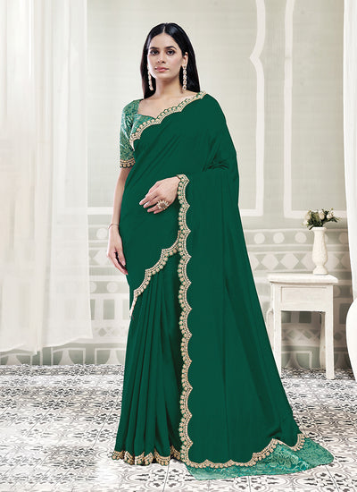 Emerald Green Embroidered Crepe Silk Saree