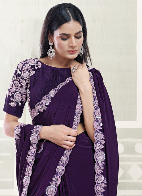 Shop Purple Crepe Silk Saree In Canada