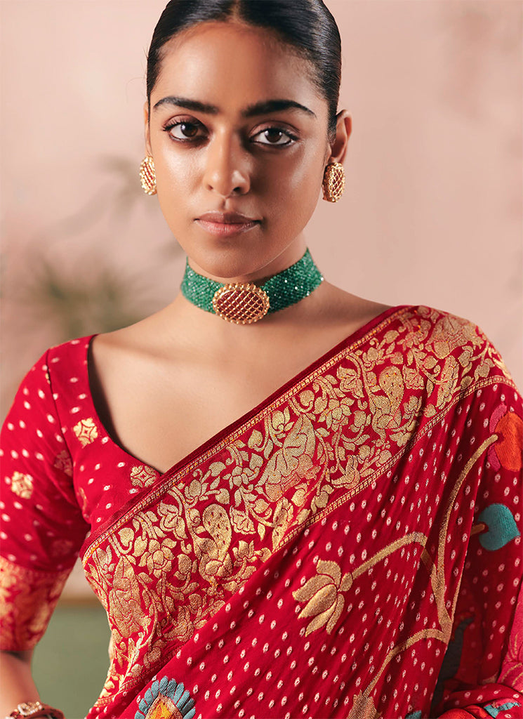 Buy Red Traditional Saree In USA