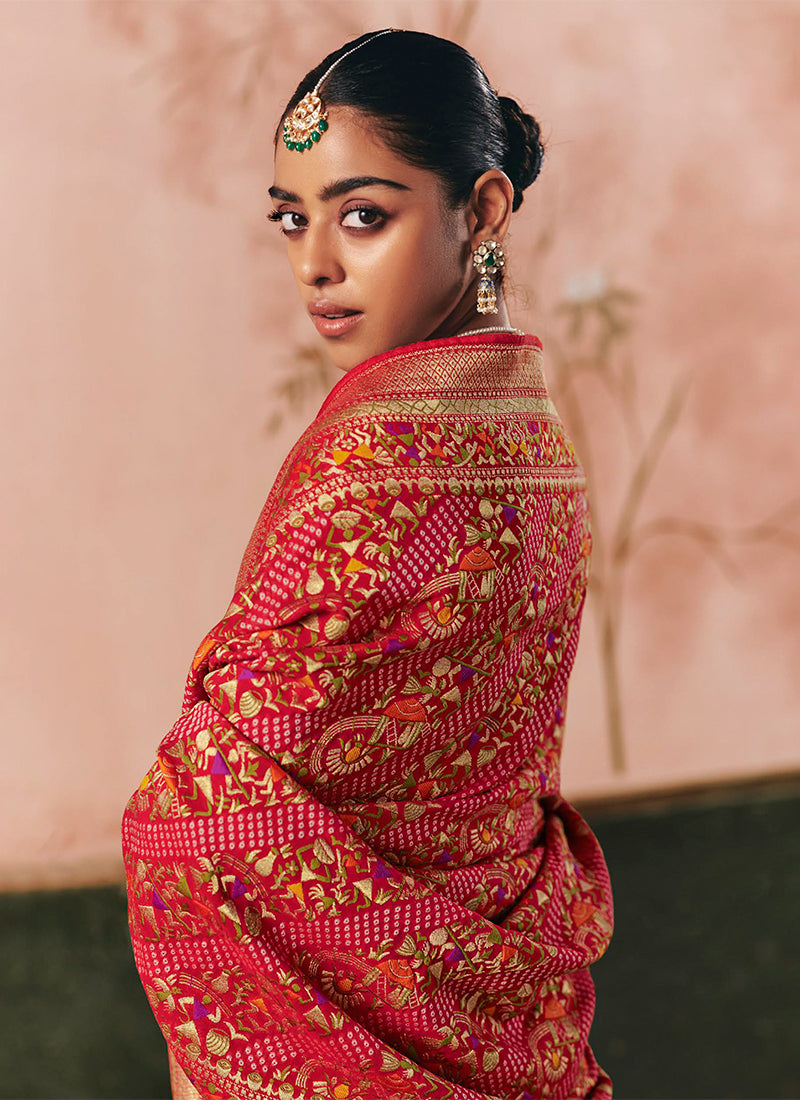 Buy Red Orange Traditional Saree In Australia