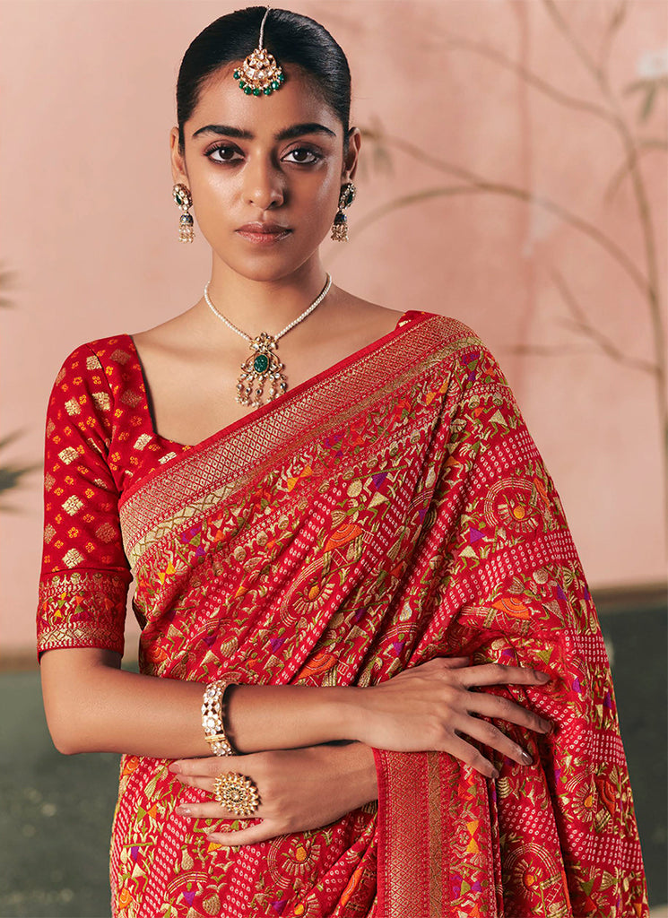 Shop Red Orange Khaddi Saree Online