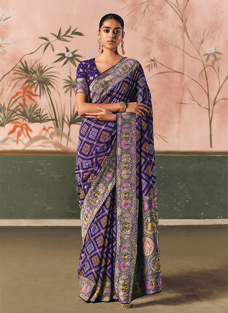 Purple Traditional Khaddi Georgette Saree