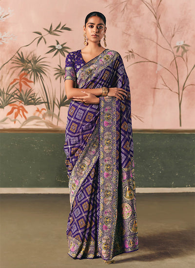 Purple Traditional Khaddi Georgette Saree