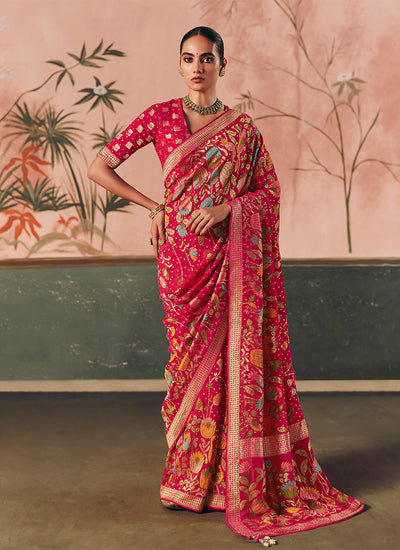 Crimson Red Traditional Khaddi Georgette Saree