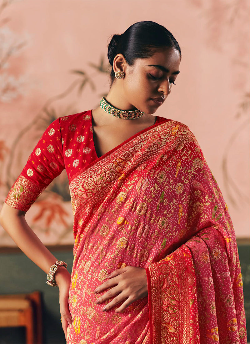 Shop Pink Red Traditional Saree Online