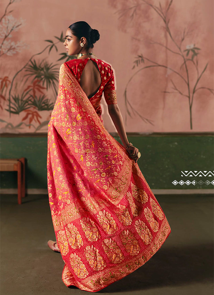 Buy Pink Red Traditional Saree In USA