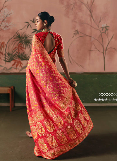 Pink Red Traditional Khaddi Georgette Saree
