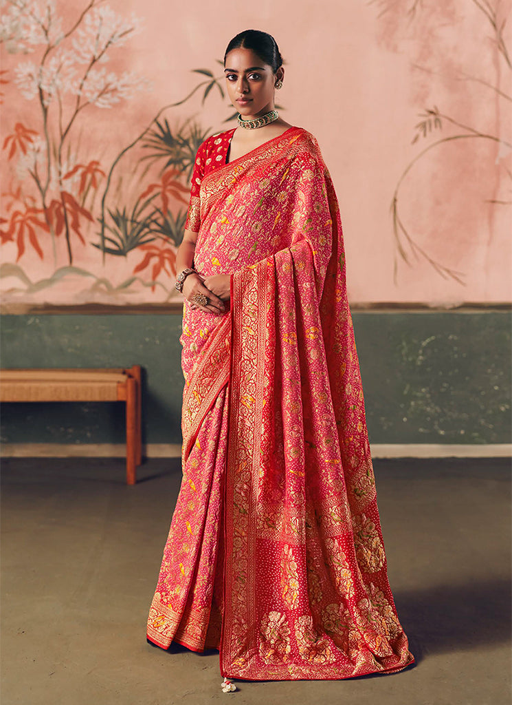 Pink Red Traditional Khaddi Georgette Saree