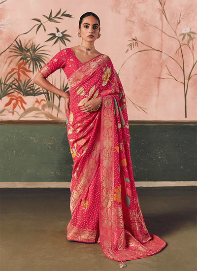 Bright Pink Traditional Khaddi Georgette Saree