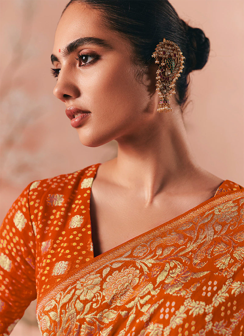 Shop Orange Khaddi Saree Online