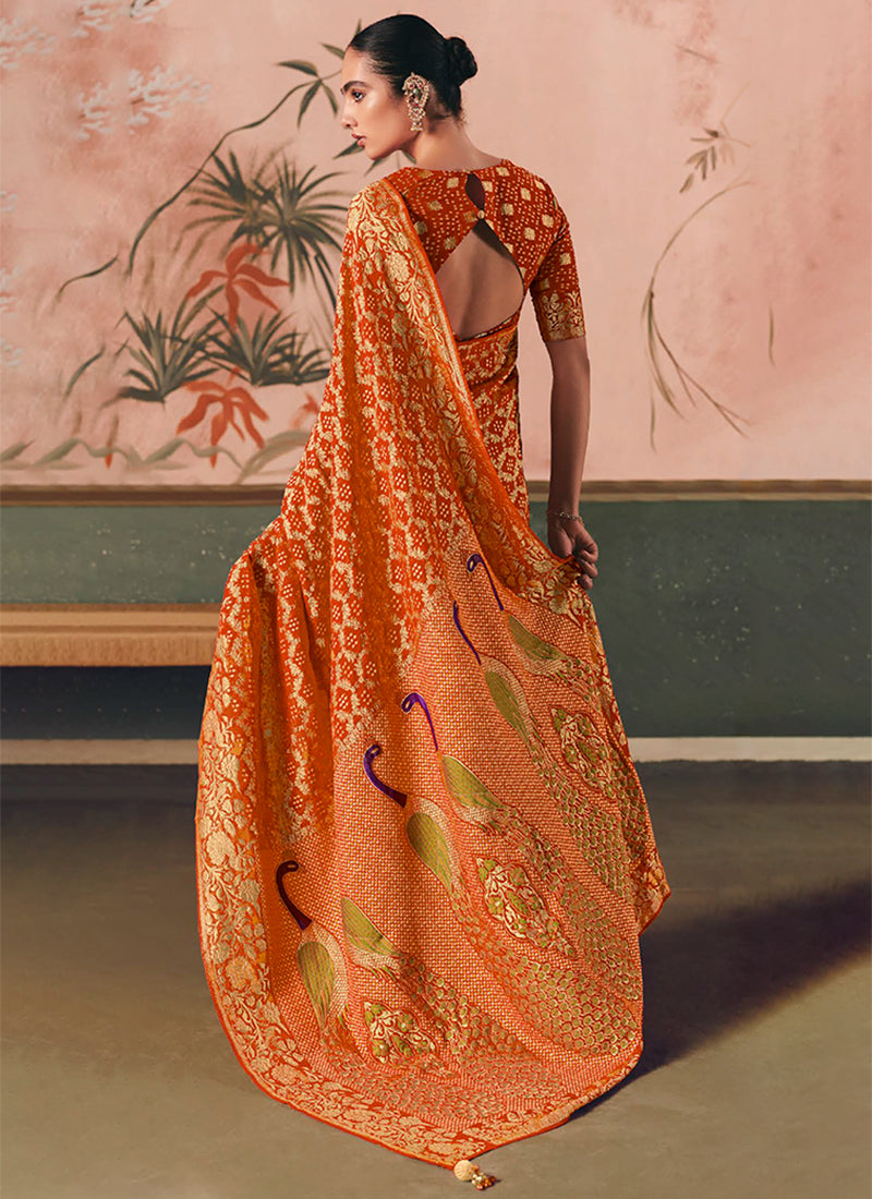 Buy Orange Traditional Saree In Canada