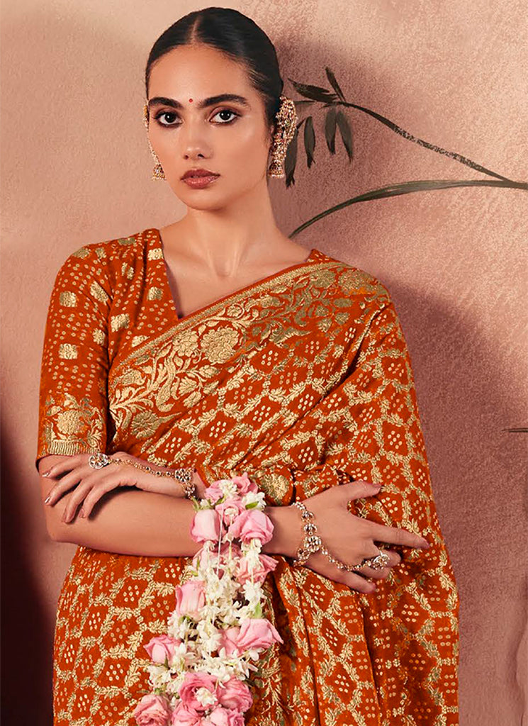 Buy Orange Saree At Hatkay