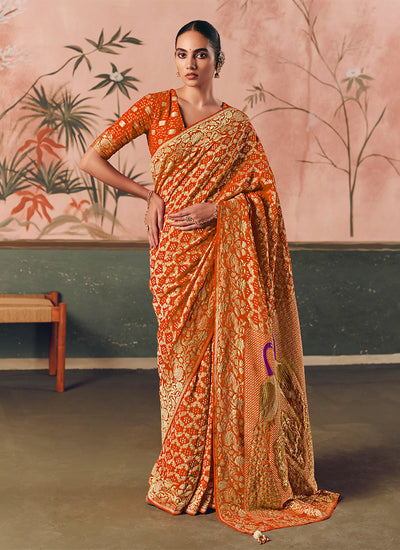 Orange Traditional Khaddi Georgette Saree