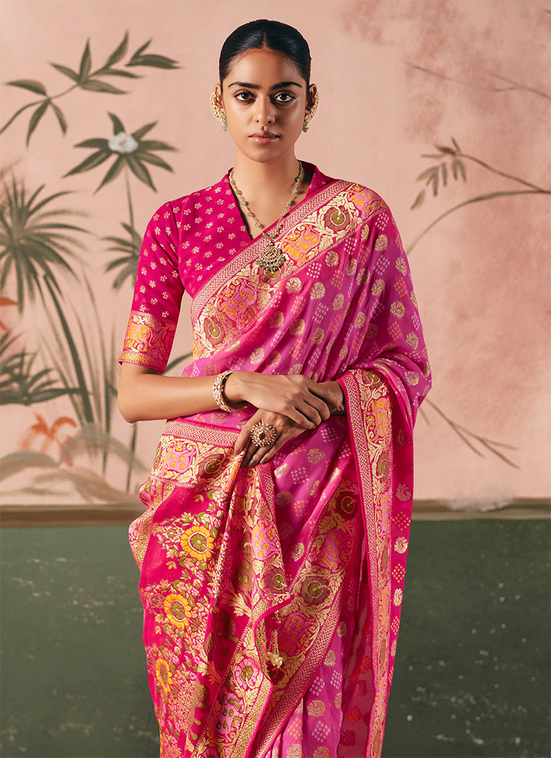 Buy Rani Pink Khaddi Saree Online At Hatkay
