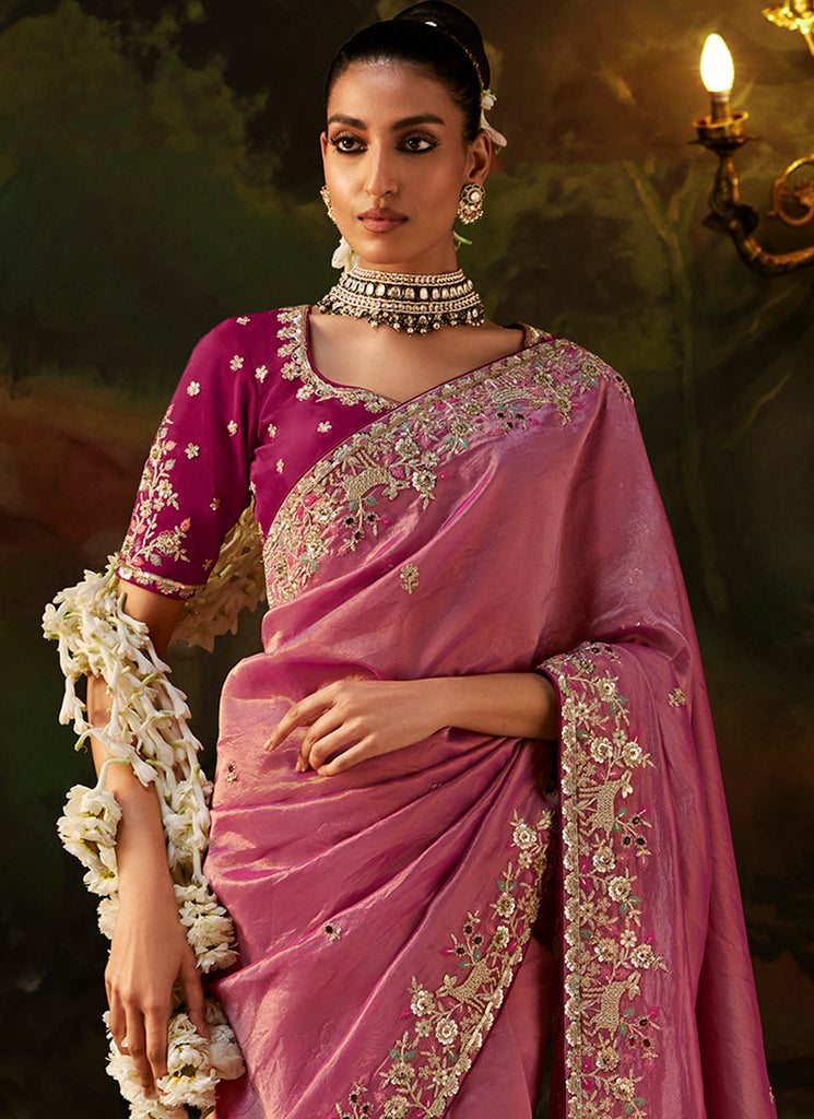 Buy Rich Pink And Wine Traditional Saree In USA