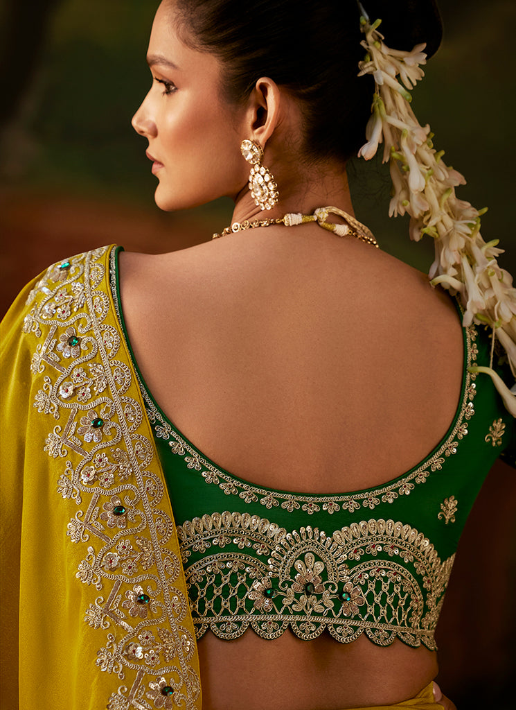 Buy Yellow And Green Traditional Sari In Australia 