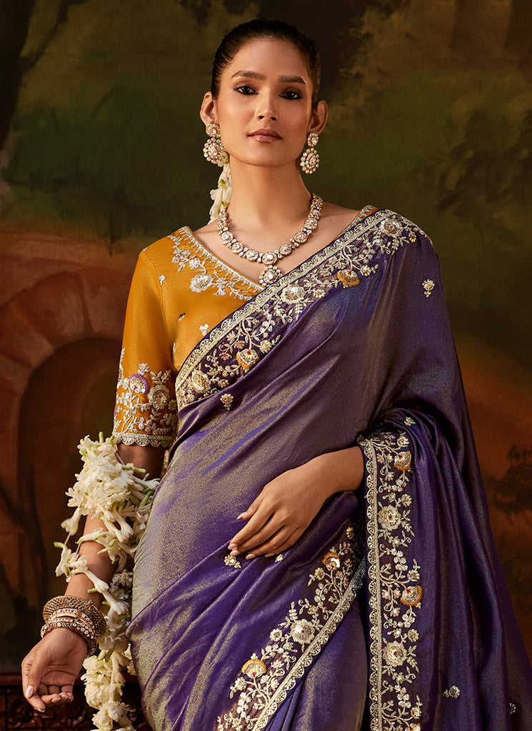 Buy Designer Purple Partywear Saree In Australia