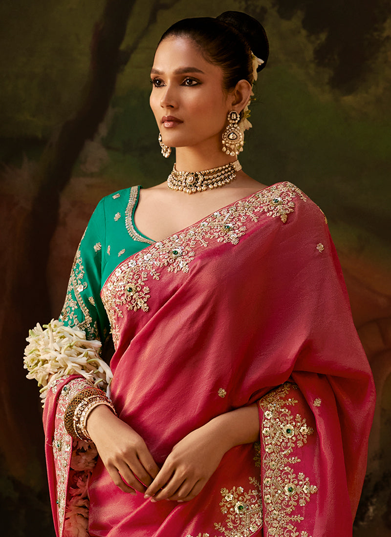 Shop Crimson Embroidery Partywear Sari  In UK