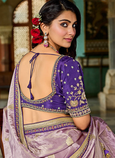 Purple Embroidery Traditional Silk Saree