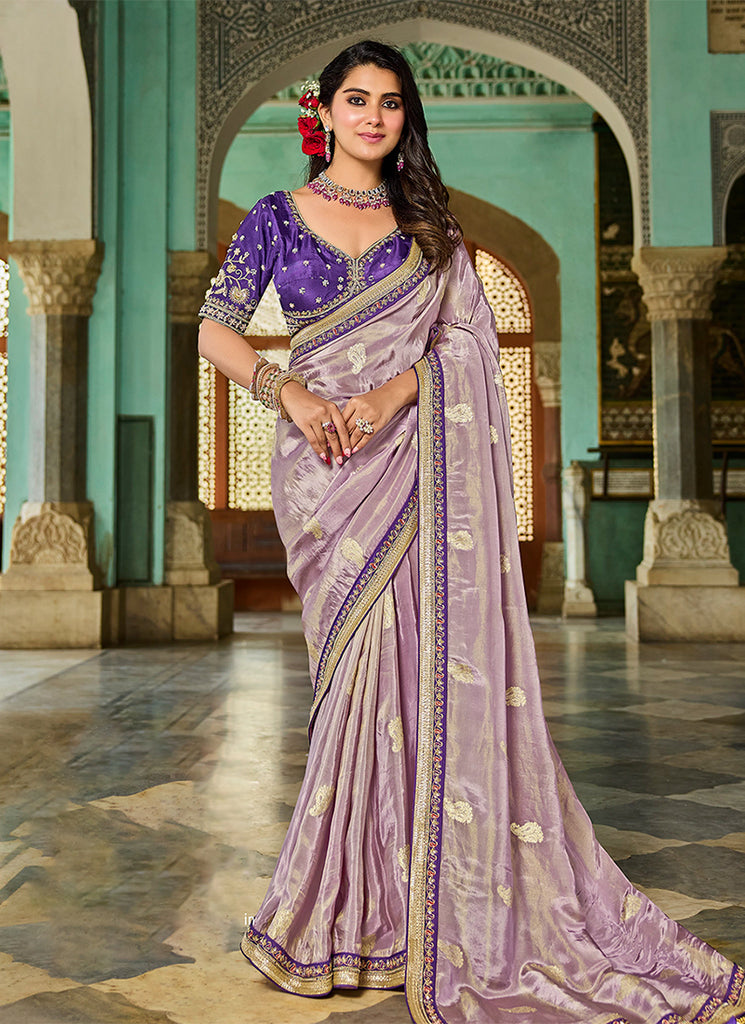 Purple Embroidery Traditional Silk Saree