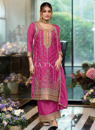 Magenta Multi Embroidery Palazzo Suit