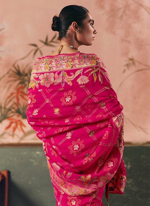 Shop Magenta And Yellow Traditional Saree In Canada