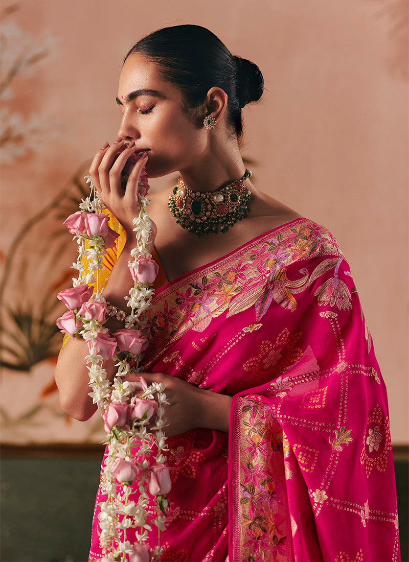 Shop Magenta And Yellow Saree Online