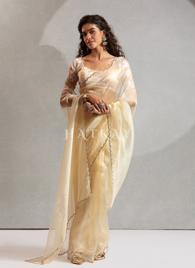 Golden Beige Silk Saree