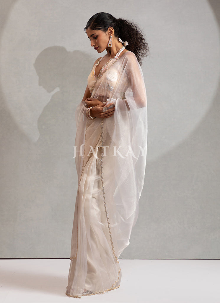 Off White Organza Silk Saree