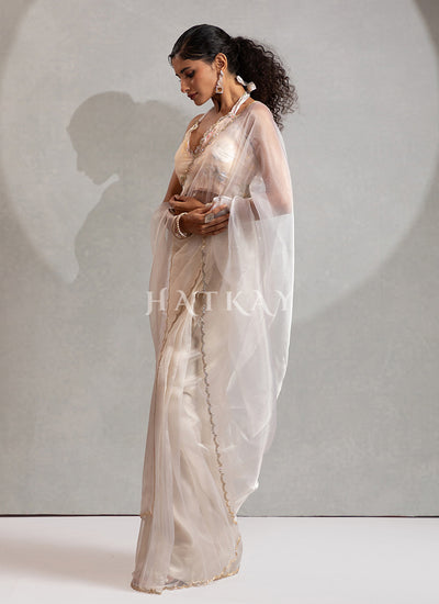 Off White Organza Silk Saree