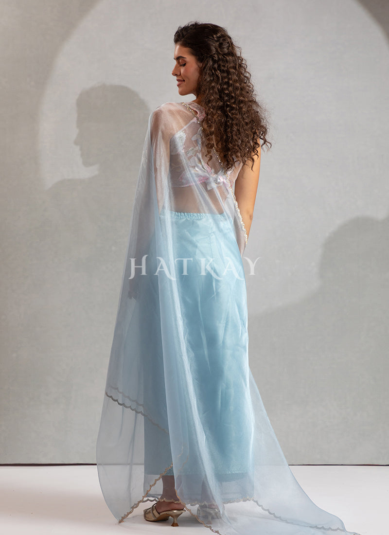 Shop Elegant Sky Blue Saree In USA