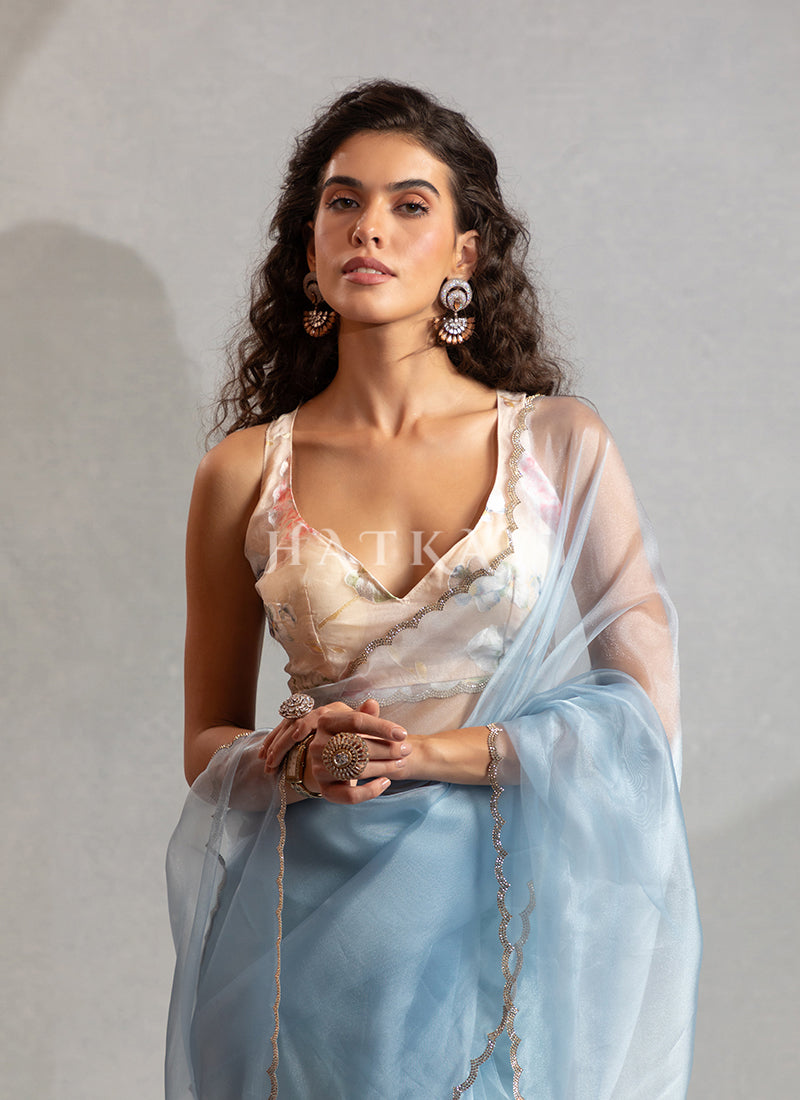 Buy Sky Blue Saree For Engagement