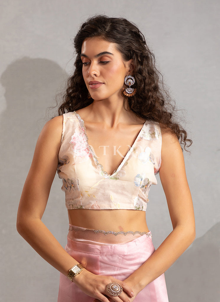 Buy Light Pink Organza Silk Saree For Festival