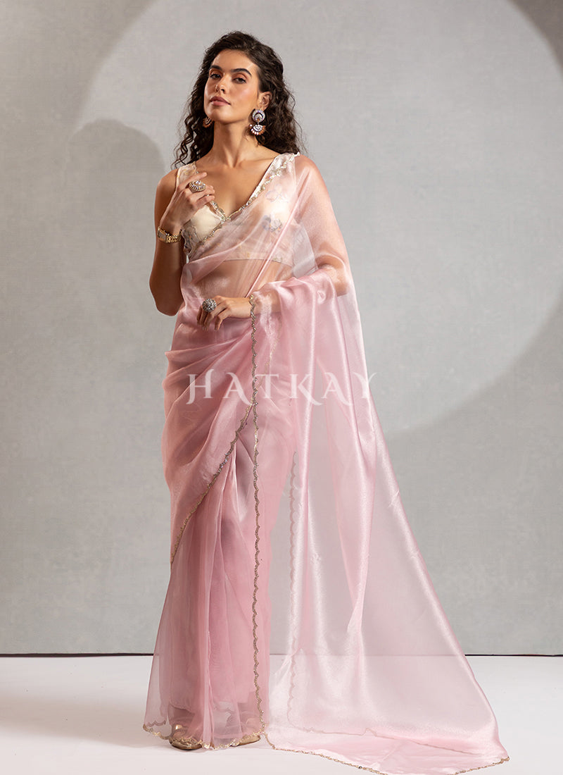 Light Pink Organza Silk Saree