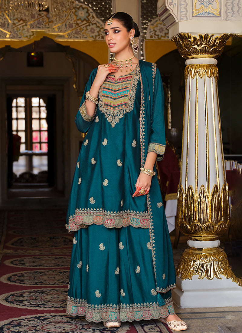 Shop Turquoise Sharara Suits Online 