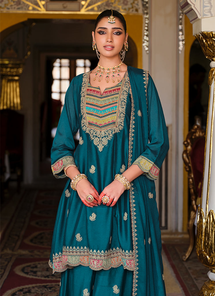 Buy Turquoise Sharara Suit In UK