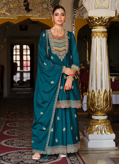 Turquoise Festive Sharara Suit