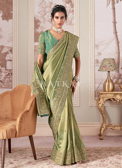 Green Wedding Saree And Blouse