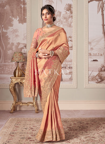 Soft Peach Wedding Saree And Blouse