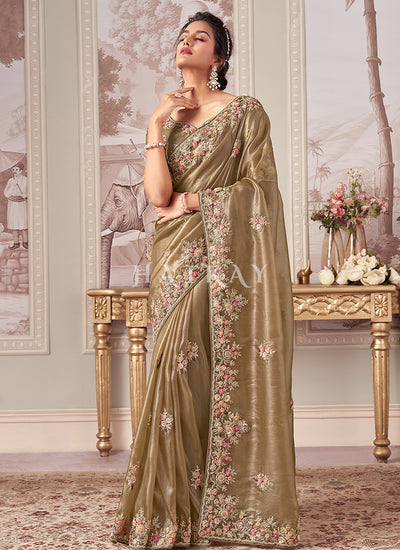 Copper Beige Wedding Saree And Blouse