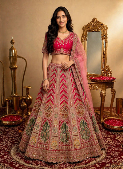 Magenta Pink Handwork Embroidered Lehenga Choli